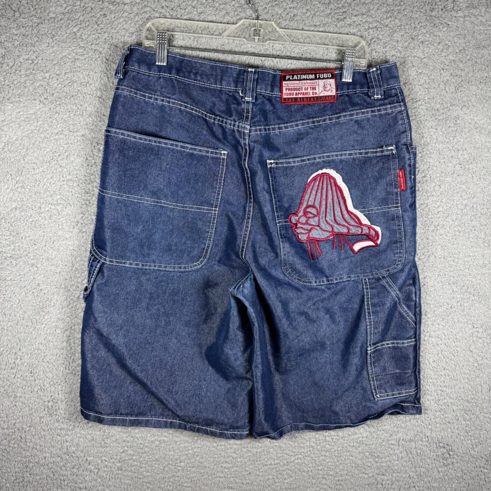 Platinum FUBU Fat Albert Jeans 36 Blue Denim Carpenter Shorts Baggy 90s Hip Hop